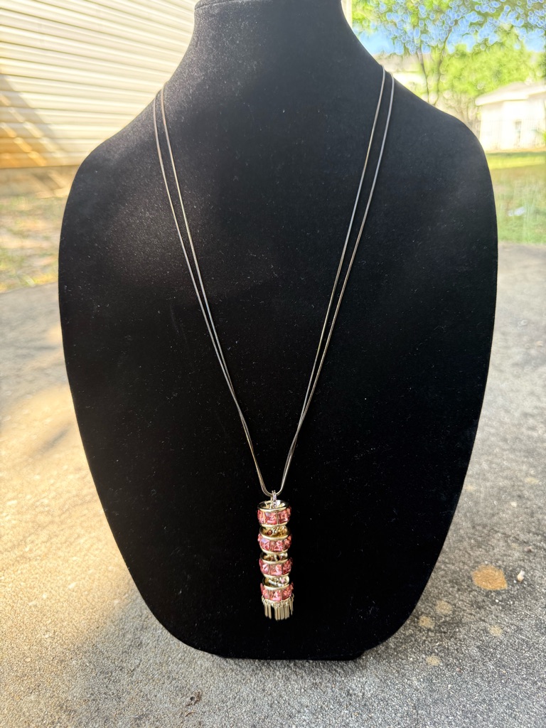 Christian Siriano Pink Crystal Stack Pendant Long Necklace 56$